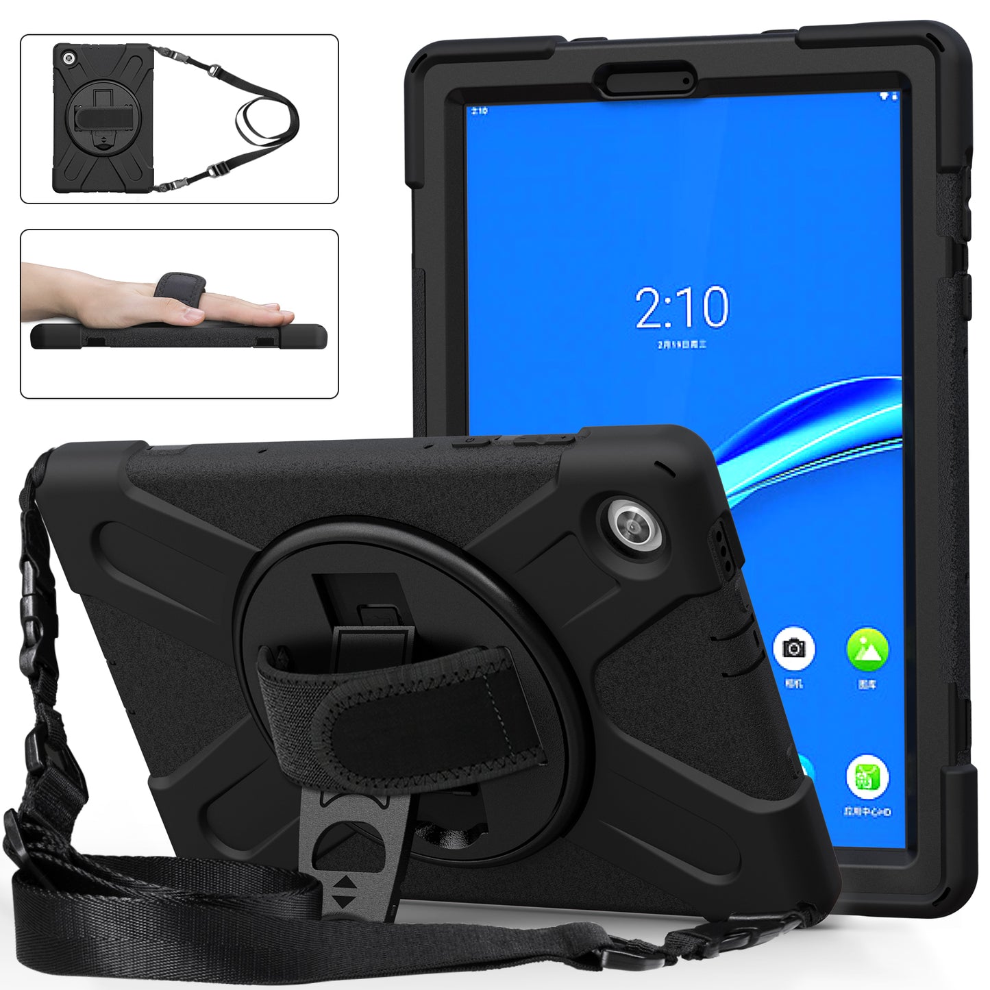 Pirate King Lenovo Tab M10 HD (2020) Case 360 Rotating Stand Holder Shoulder Strap