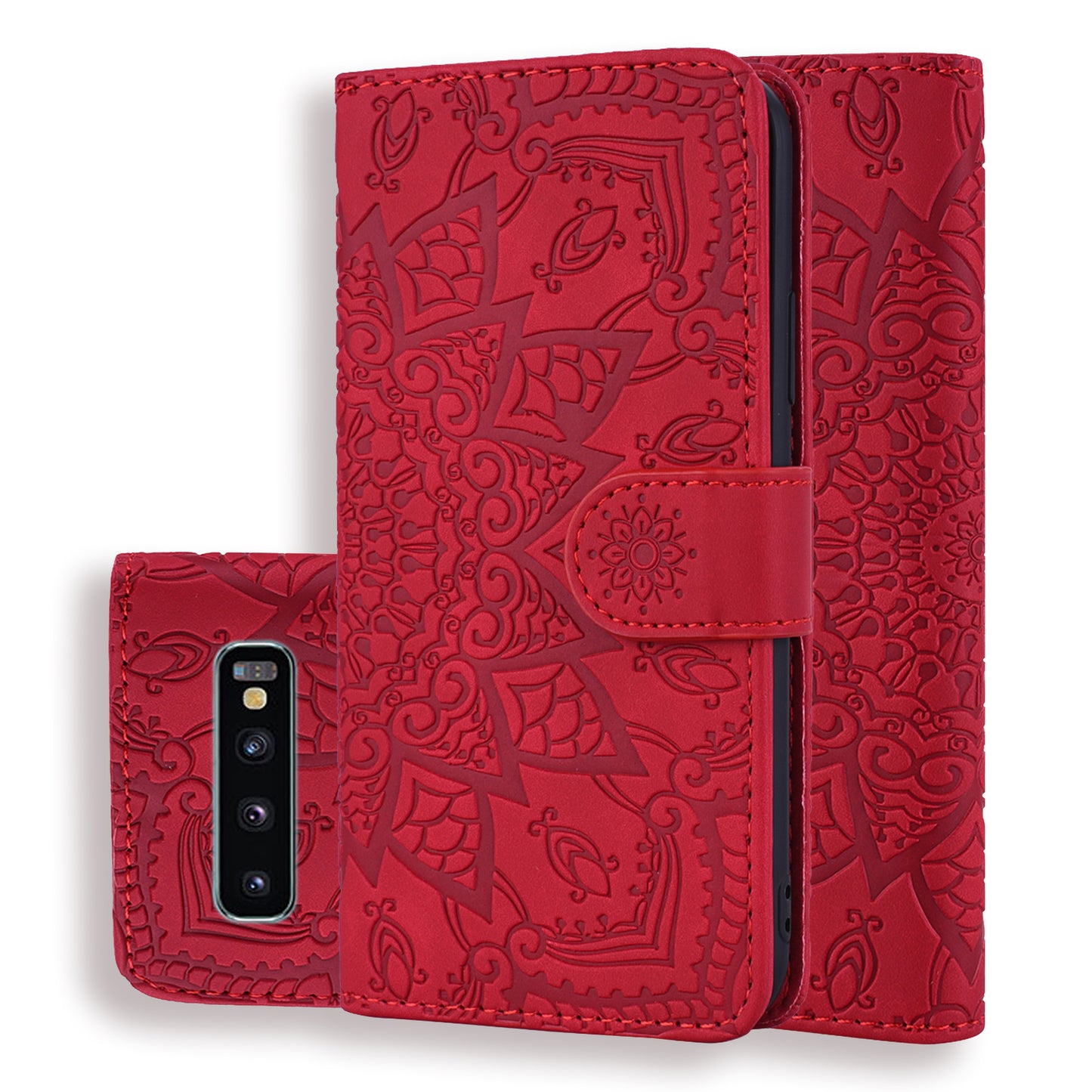 Double Hem Galaxy S10+ Leather Case Embossing Sunflower Wallet Foldable Stand