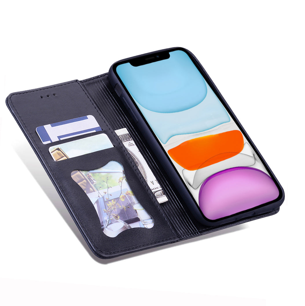 Business Stitching iPhone 13 Pro Leather Case Homochromatic Retro Wallet Stand