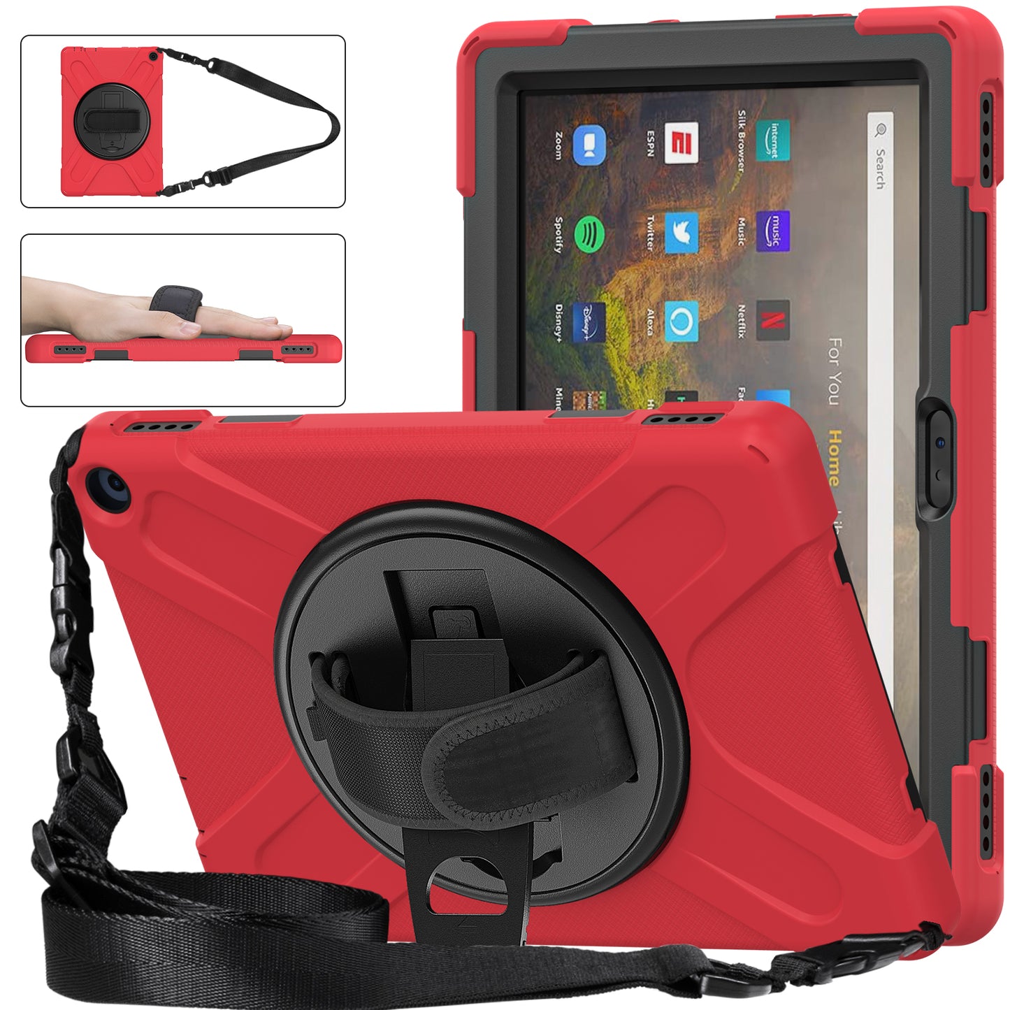 Pirate King Amazon Kindle Fire HD 10 Plus (2021) Case 360 Rotating Stand with Hand Holder Shoulder Strap