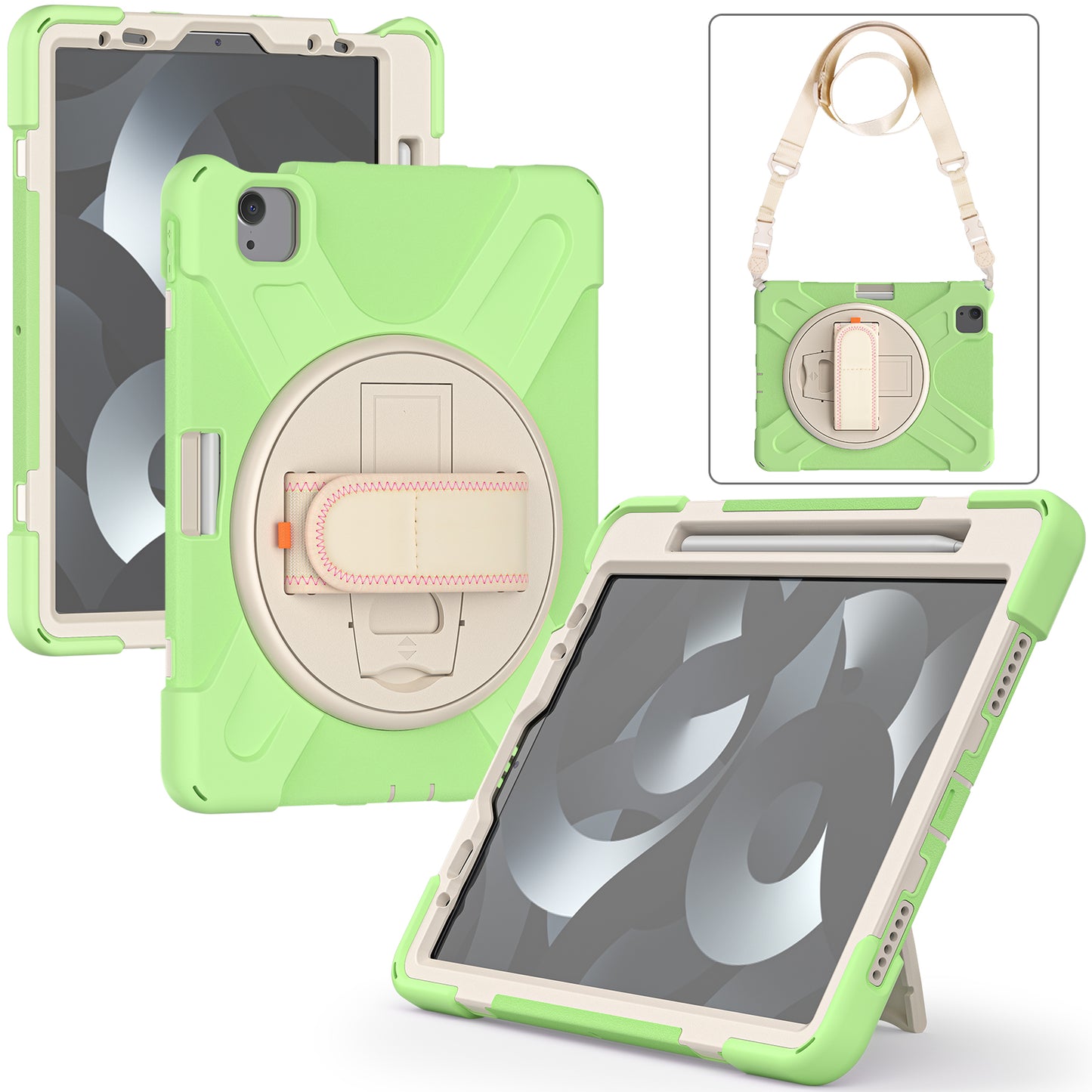 Pirate King iPad Air 5 Case 360 Rotating Stand with Hand Holder Shoulder Strap