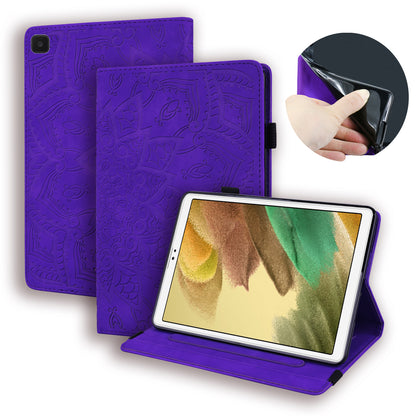 Double Hem Galaxy Tab A7 Lite Leather Case Embossing Sunflower Wallet Foldable Stand