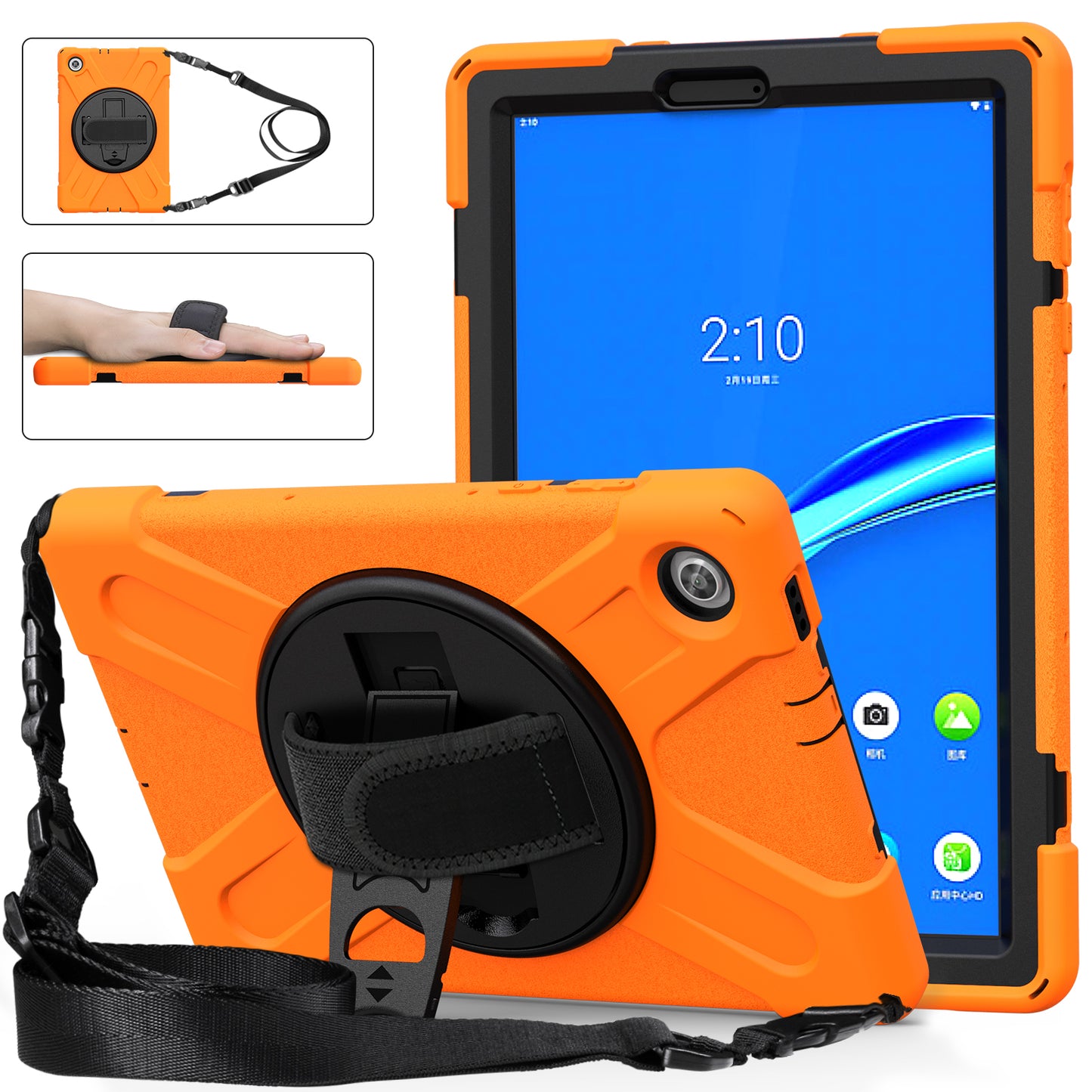 Pirate King Lenovo Tab M10 HD (2020) Case 360 Rotating Stand Holder Shoulder Strap