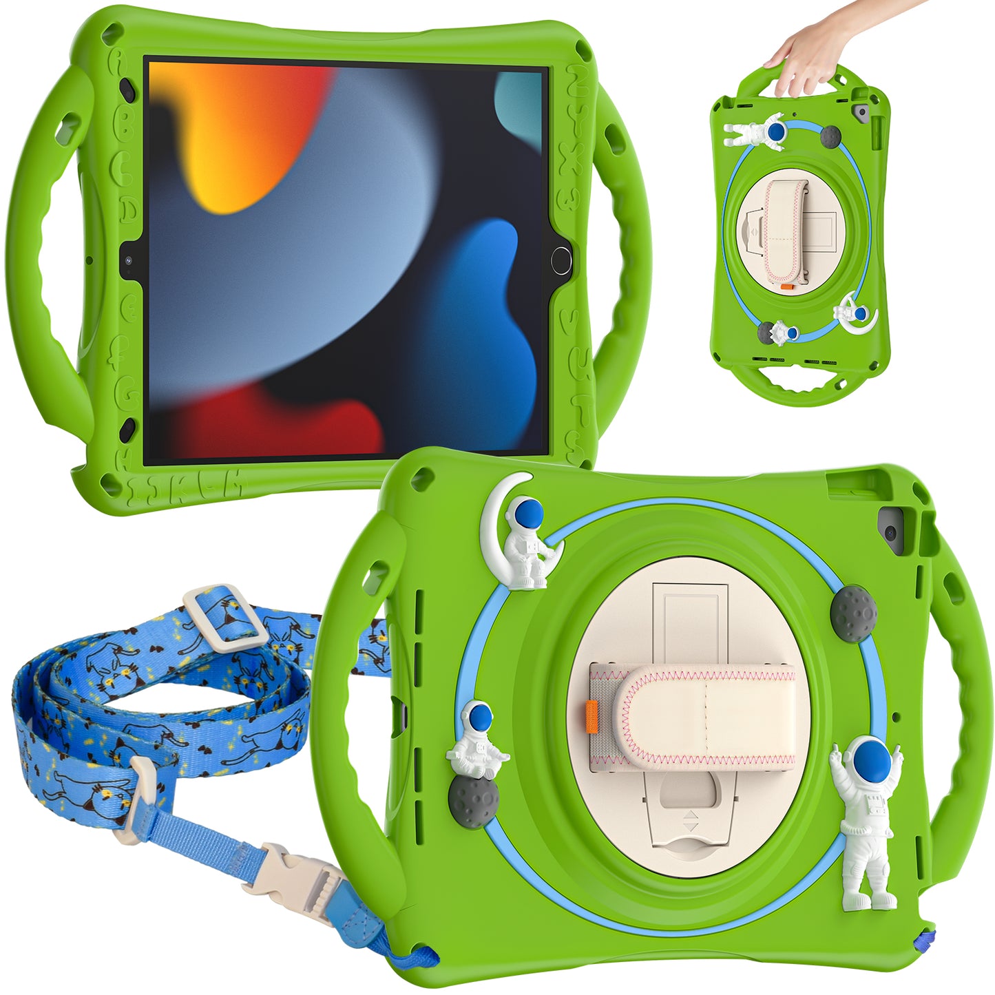 Spaceman iPad 7 Case 360 Rotating Hand Strap Removable Shoulder Strap