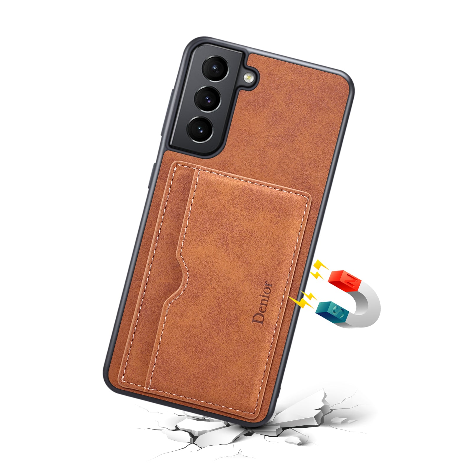 Horizontal Card Holder Galaxy S23 Back Cover Retro Leather Magnetic Stand