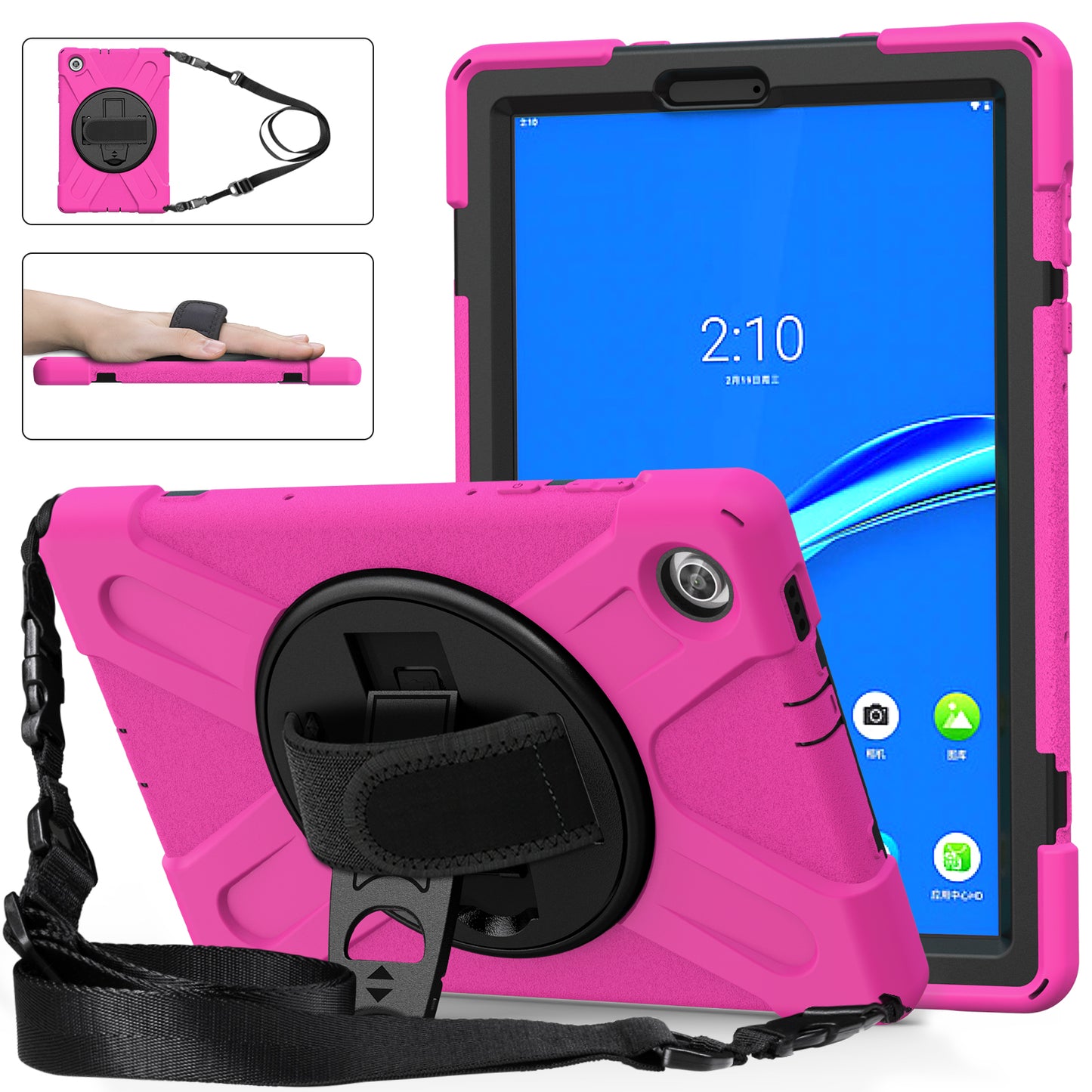 Pirate King Lenovo Tab M10 HD (2020) Case 360 Rotating Stand Holder Shoulder Strap