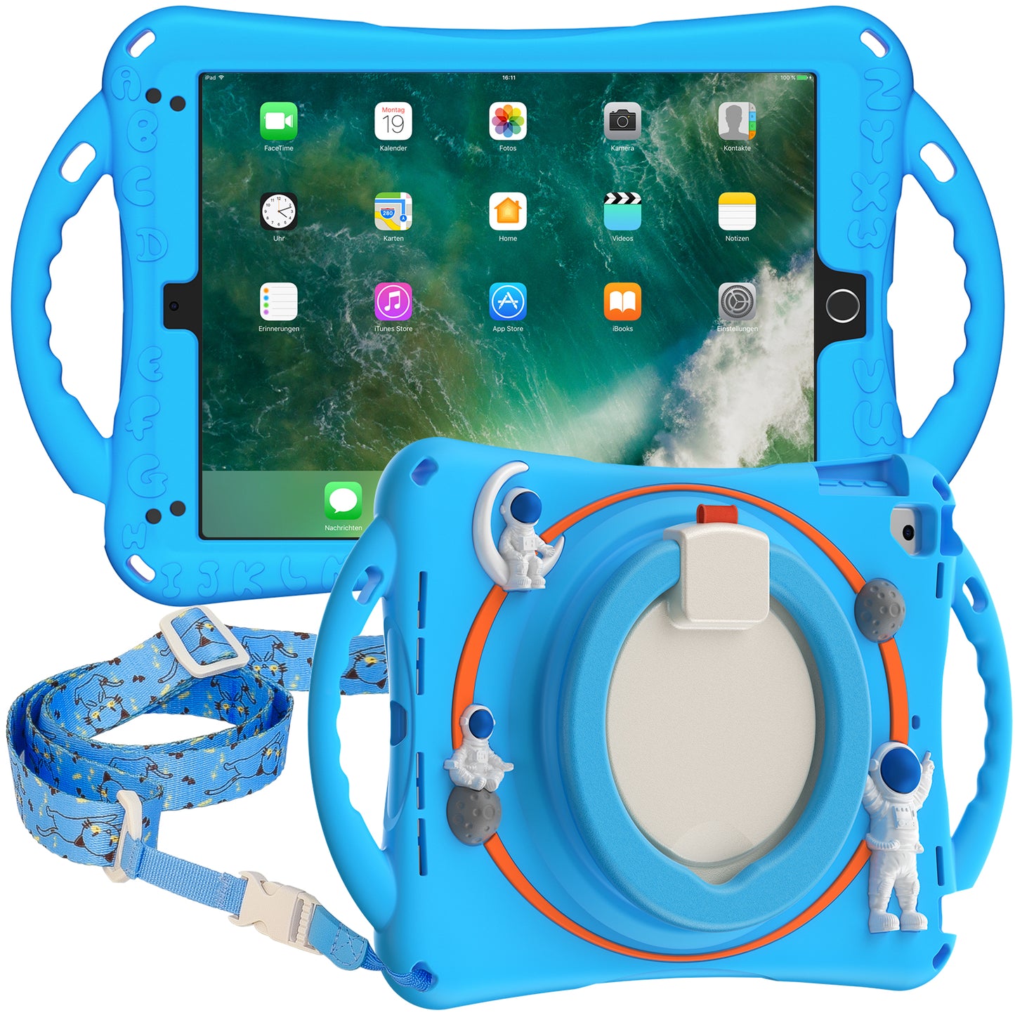 Astronaut iPad 6 Case 360 Rotating Folding Handle Grip Landing Buffer