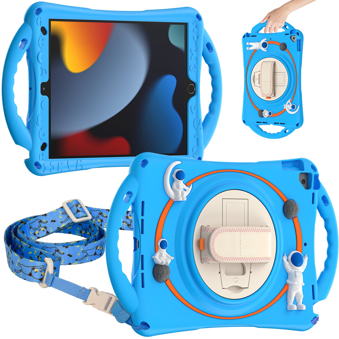 Spaceman iPad 7 Case 360 Rotating Hand Strap Removable Shoulder Strap