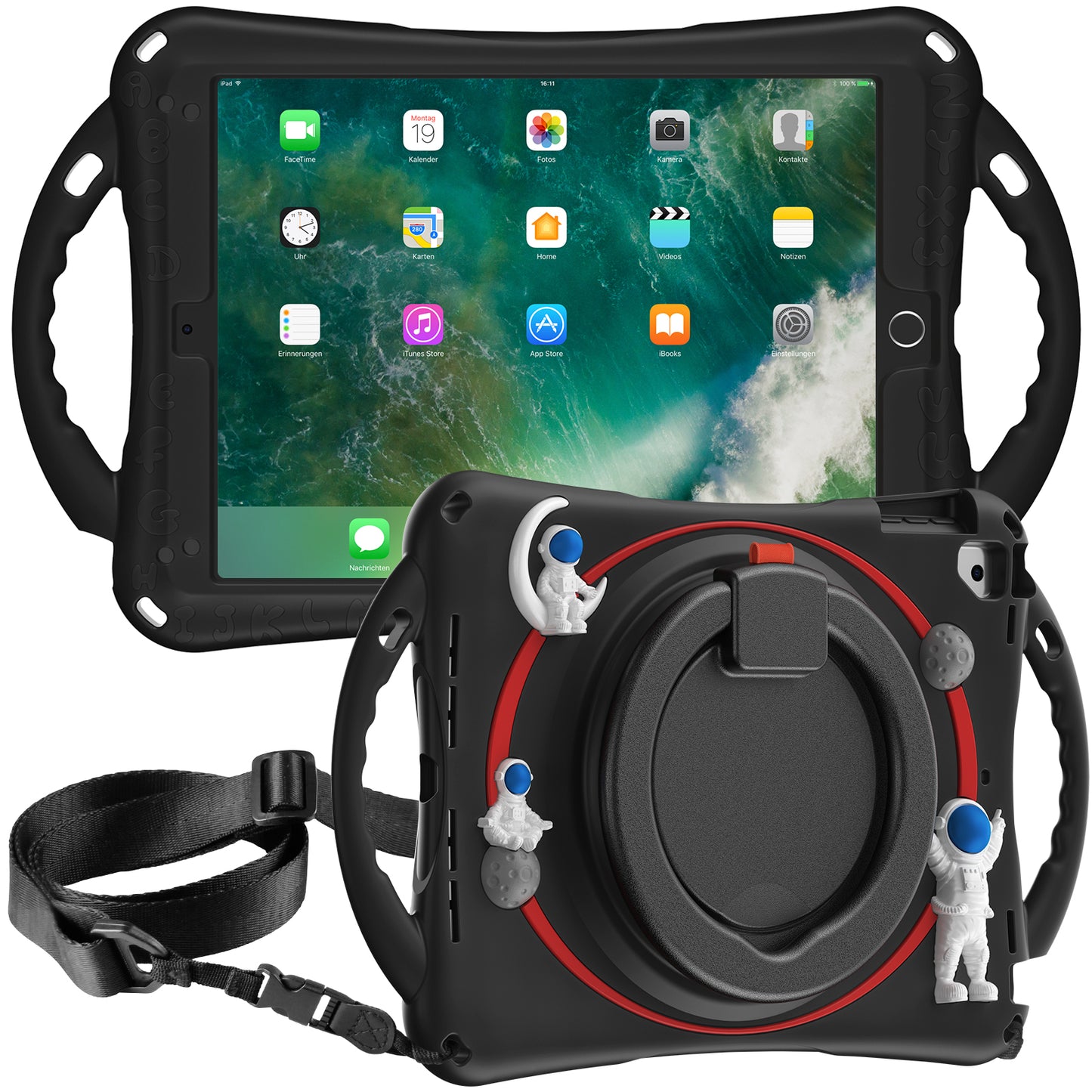 Astronaut iPad 6 Case 360 Rotating Folding Handle Grip Landing Buffer