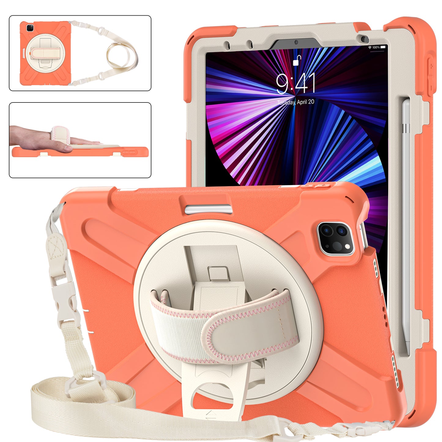 Pirate King iPad Pro 11 (2018) Case 360 Rotating Stand with Hand Holder Shoulder Strap