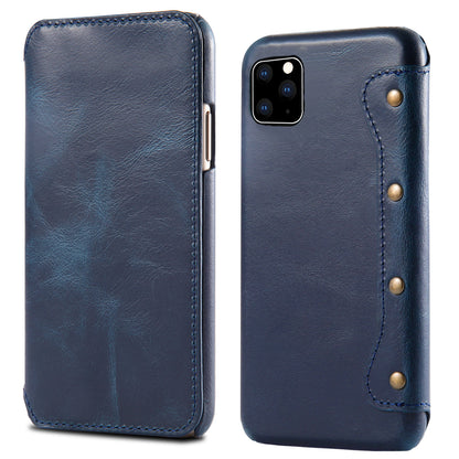 Waxed Cowhide Leather iPhone 11 Pro Max Willow Nail Case Wallet Stand Classical