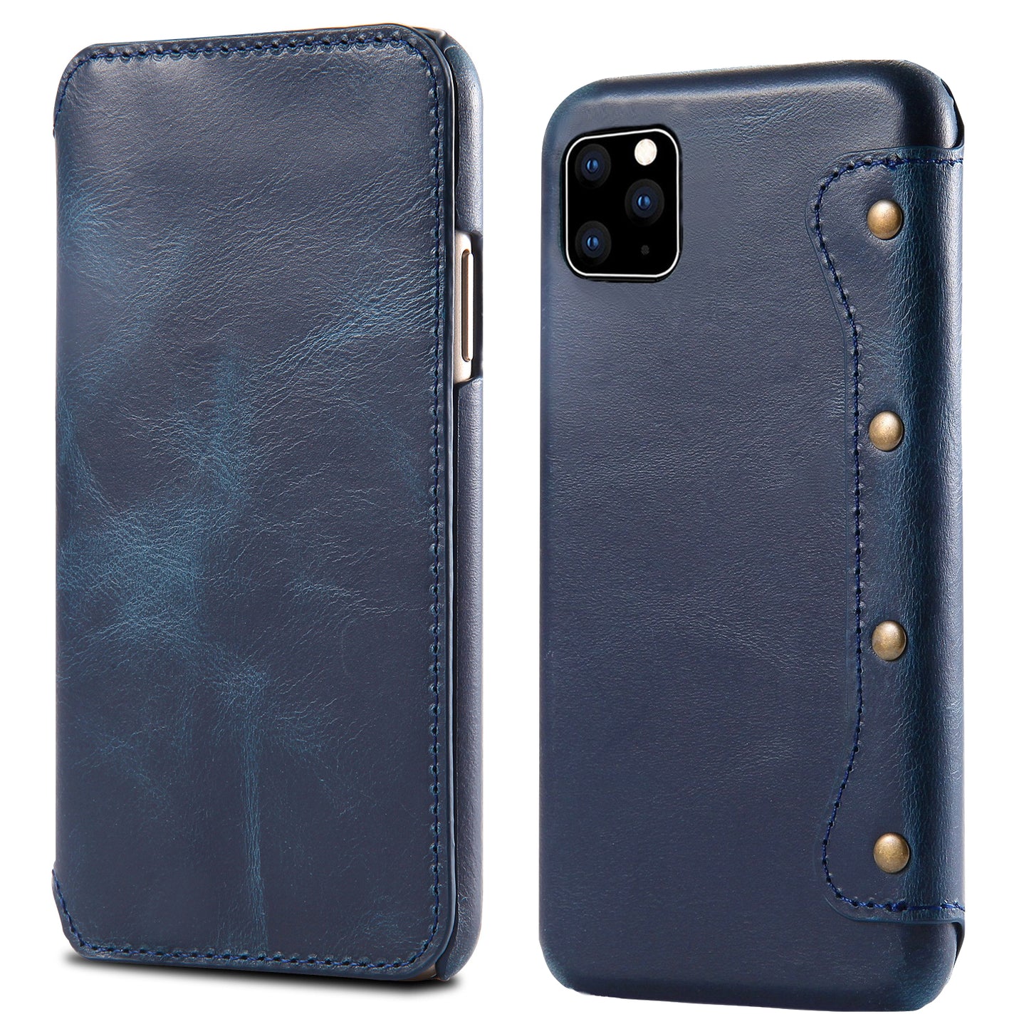 Waxed Cowhide Leather iPhone 11 Pro Willow Nail Case Wallet Stand Classical