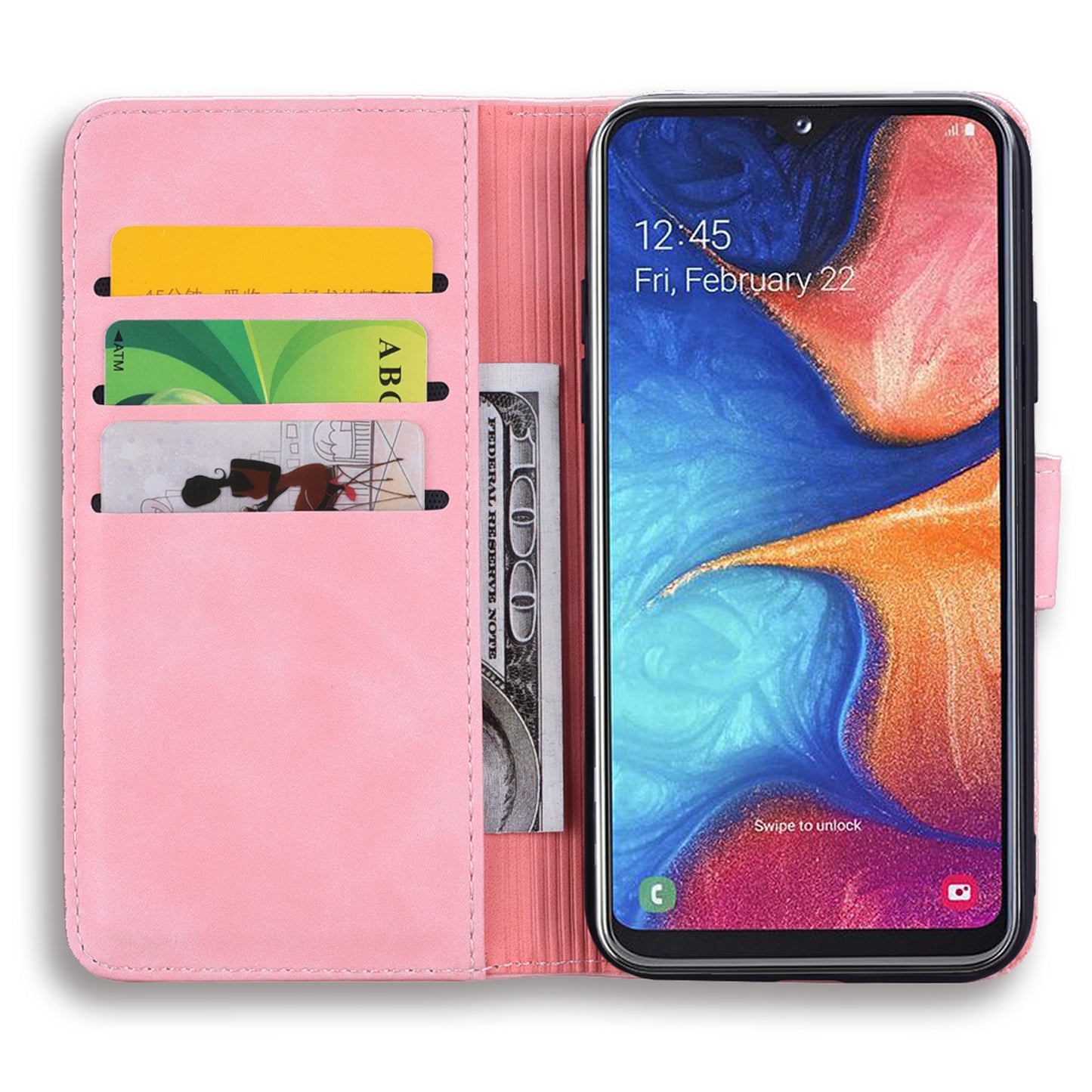 Double Hem Galaxy A30 Leather Case Embossing Sunflower Wallet Foldable Stand