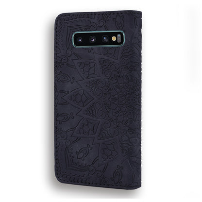 Double Hem Galaxy S10 Leather Case Embossing Sunflower Wallet Foldable Stand