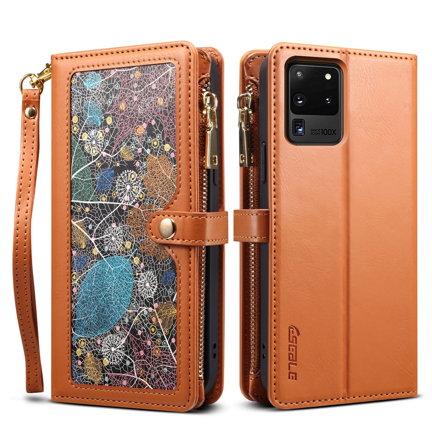 8 Card Slots Astral Galaxy S20 Ultra Leather Case Multi-function Zipper Pouch Strap