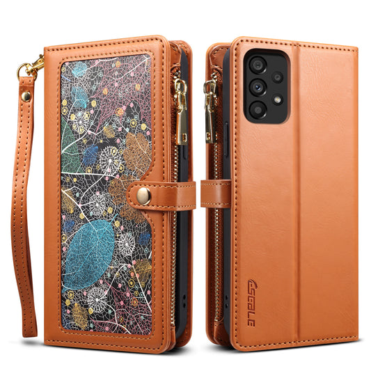 8 Card Slots Astral Galaxy A52 Leather Case Multi-function Zipper Pouch Hand Strap