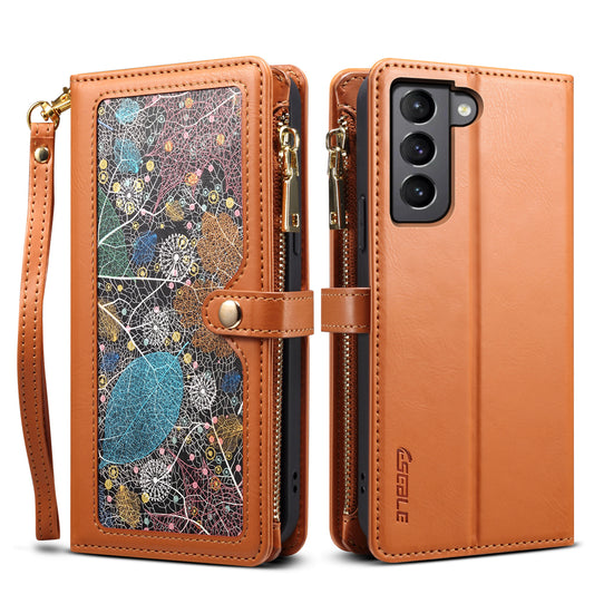 8 Card Slots Astral Galaxy S22 Leather Case Multi-function Zipper Pouch Strap