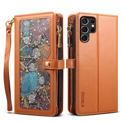 8 Card Slots Astral Galaxy S22 Ultra Leather Case Multi-function Zipper Pouch Strap