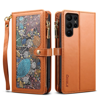 8 Card Slots Astral Galaxy S23 Ultra Leather Case Multi-function Zipper Pouch Strap