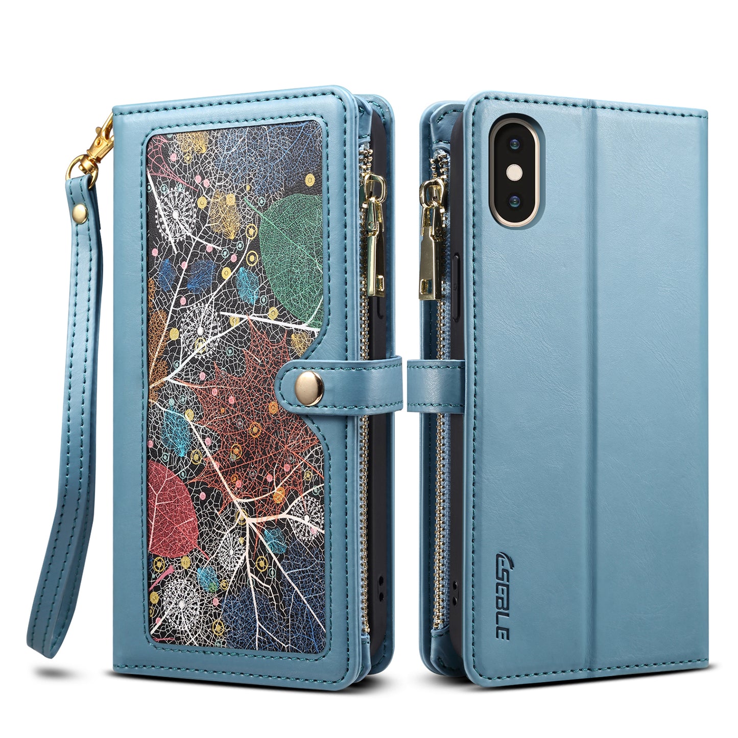 8 Card Slots Astral iPhone Xs Max Leather Case Multi-function Zipper Pouch Strap