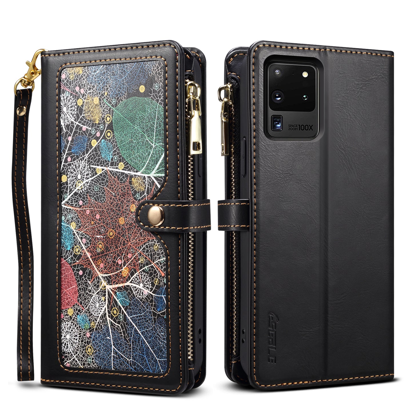 8 Card Slots Astral Galaxy S20 Ultra Leather Case Multi-function Zipper Pouch Strap