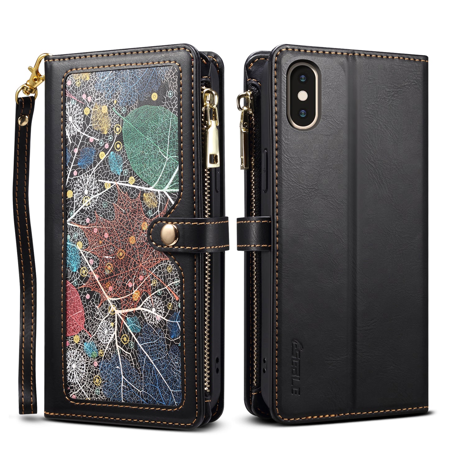 8 Card Slots Astral iPhone XR Leather Case Multi-function Zipper Pouch Strap