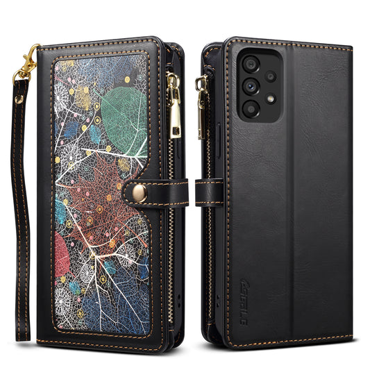 8 Card Slots Astral Galaxy A33 Leather Case Multi-function Zipper Pouch Hand Strap