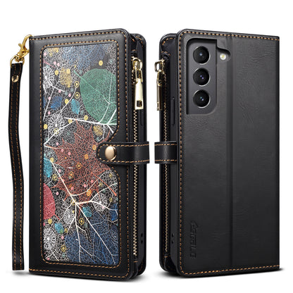 8 Card Slots Astral Galaxy S21 Leather Case Multi-function Zipper Pouch Hand Strap