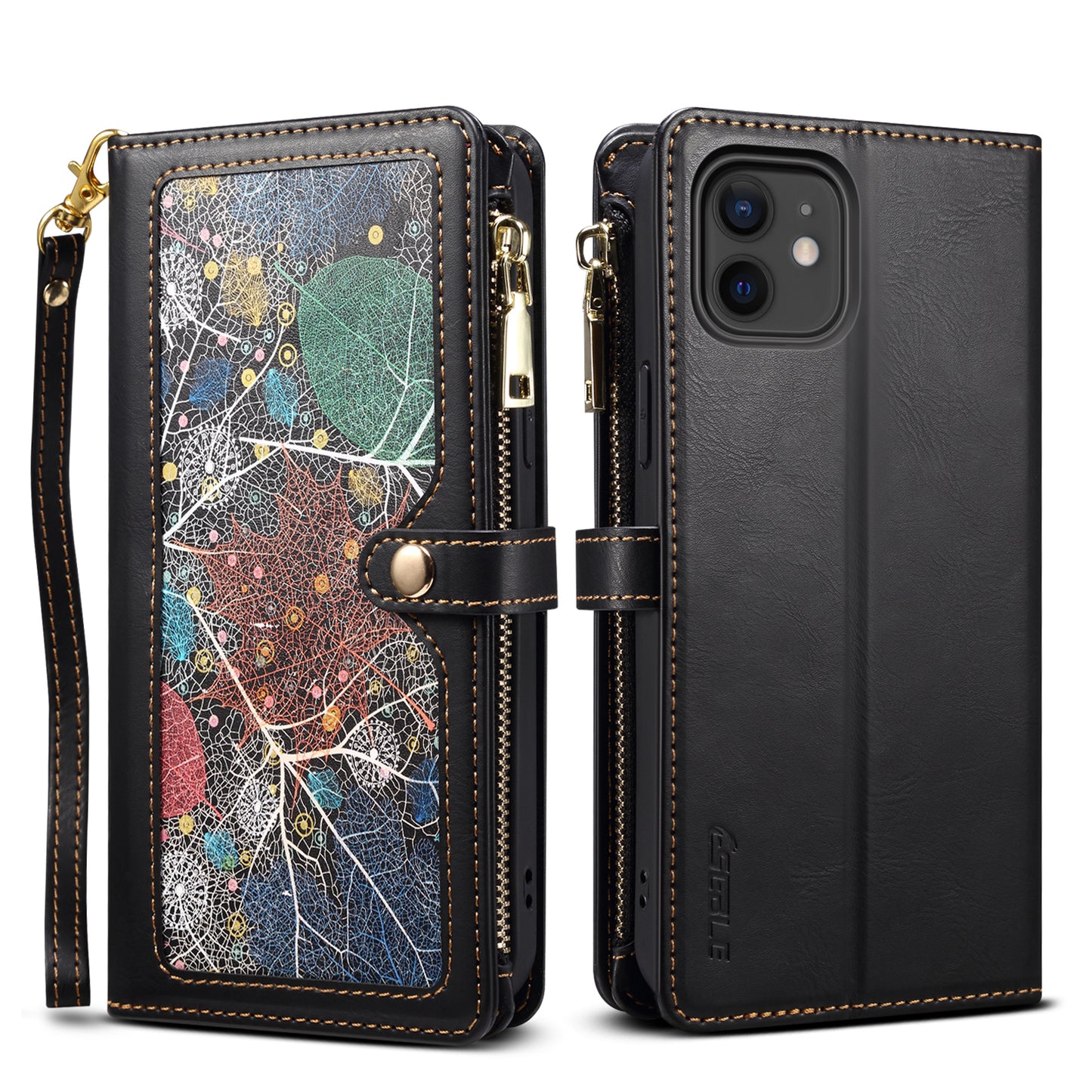 8 Card Slots Astral iPhone 11 Leather Case Multi-function Zipper Pouch Strap