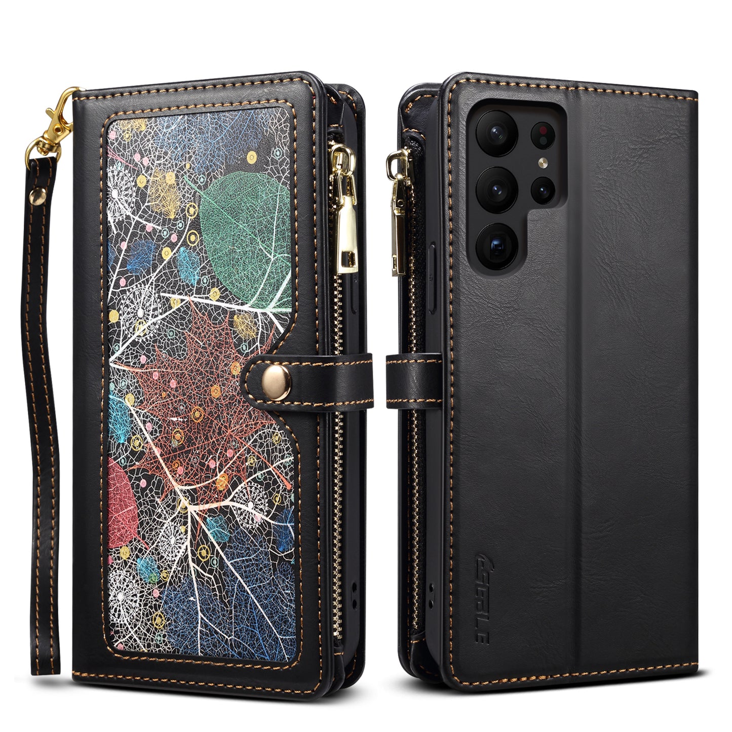 8 Card Slots Astral Galaxy S23 Ultra Leather Case Multi-function Zipper Pouch Strap