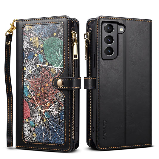 8 Card Slots Astral Galaxy S22+ Leather Case Multi-function Zipper Pouch Strap