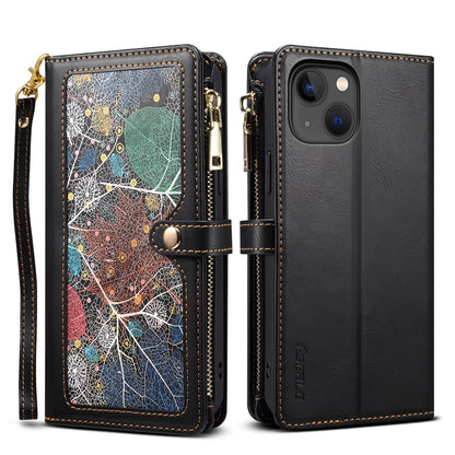 8 Card Slots Astral iPhone 13 Leather Case Multi-function Zipper Pouch Strap