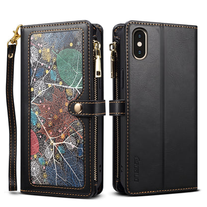 8 Card Slots Astral iPhone Xs Max Leather Case Multi-function Zipper Pouch Strap