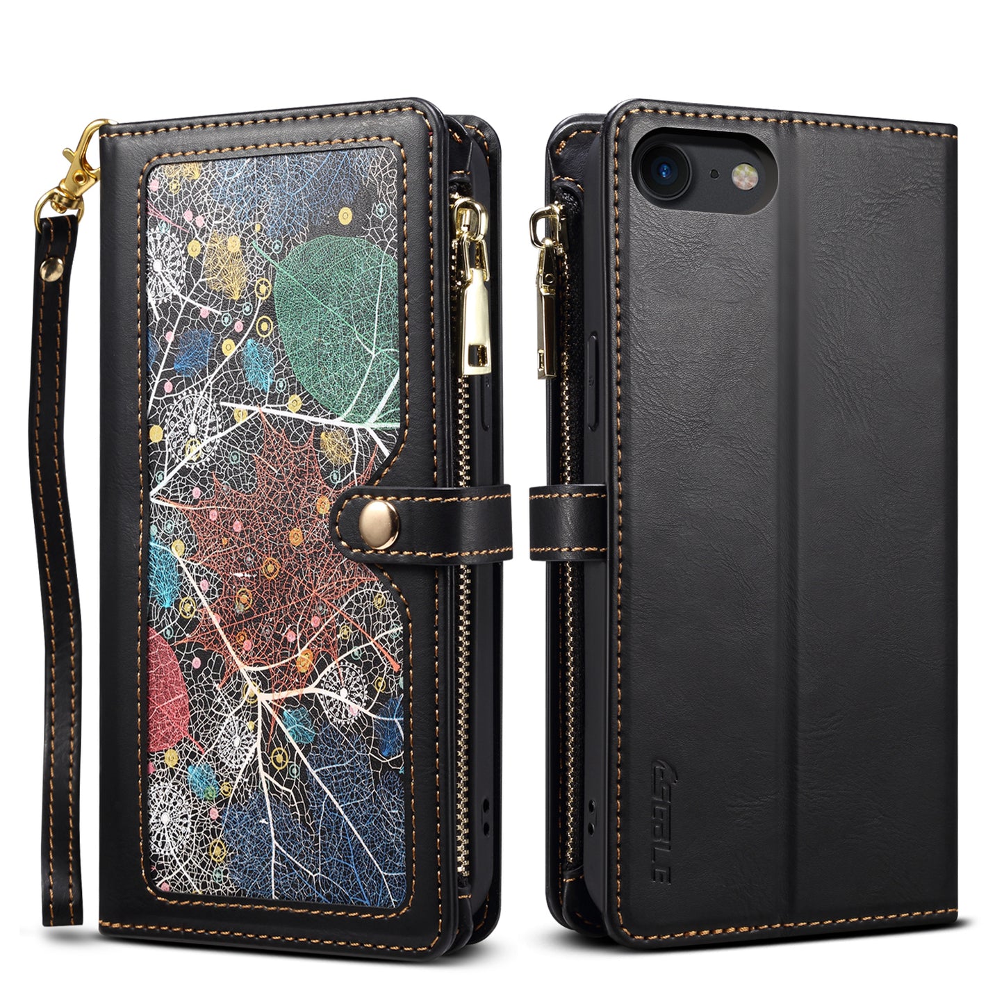 8 Card Slots Astral iPhone SE (2022) Leather Case Multi-function Zipper Pouch