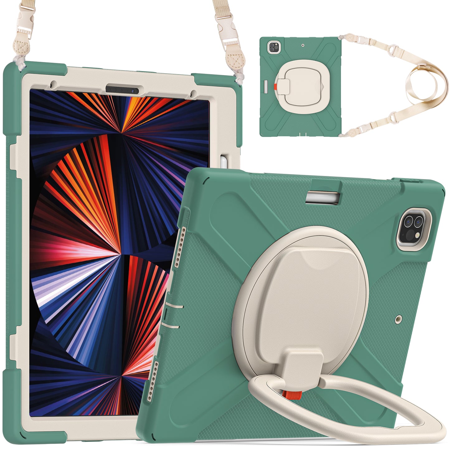 Pirate Box iPad Pro 12.9 (2022) Case Hook Stand Rotating with Hand Holder Shoulder Strap