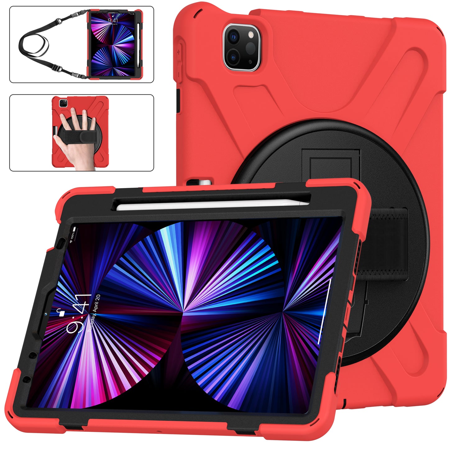 Pirate King iPad Pro 11 (2022) Case 360 Rotating Stand with Hand Holder Shoulder Strap