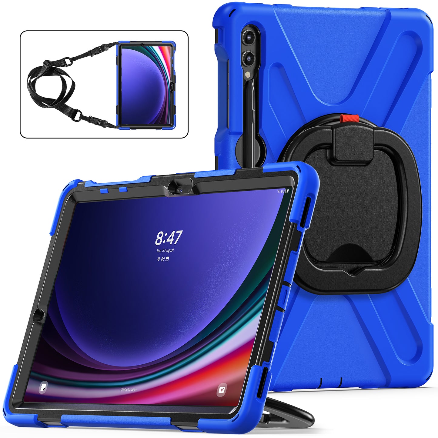 Pirate Box Galaxy Tab S9 FE+ Case Hook Stand Rotating Hand Holder Shoulder Strap