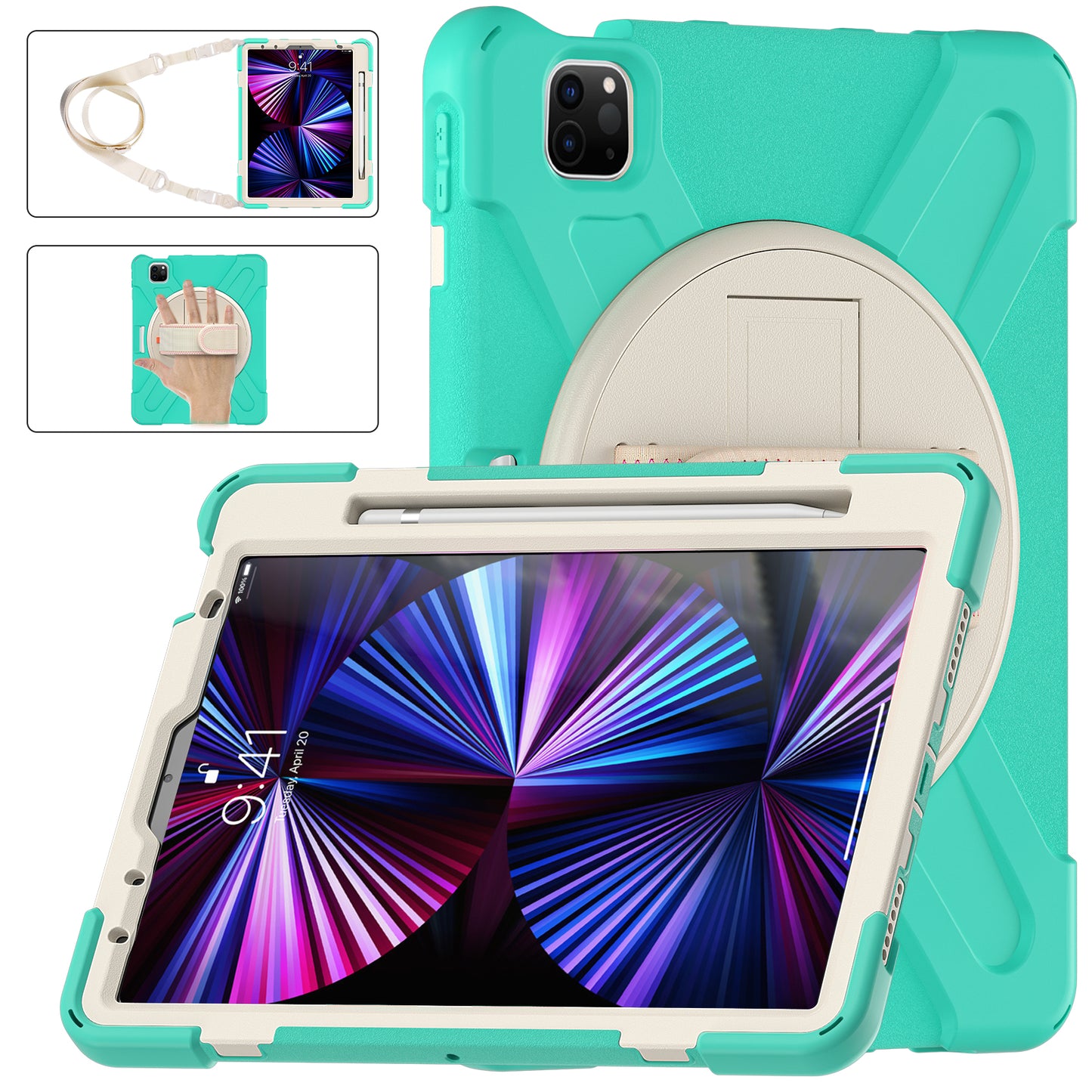 Pirate King iPad Pro 11 (2022) Case 360 Rotating Stand with Hand Holder Shoulder Strap