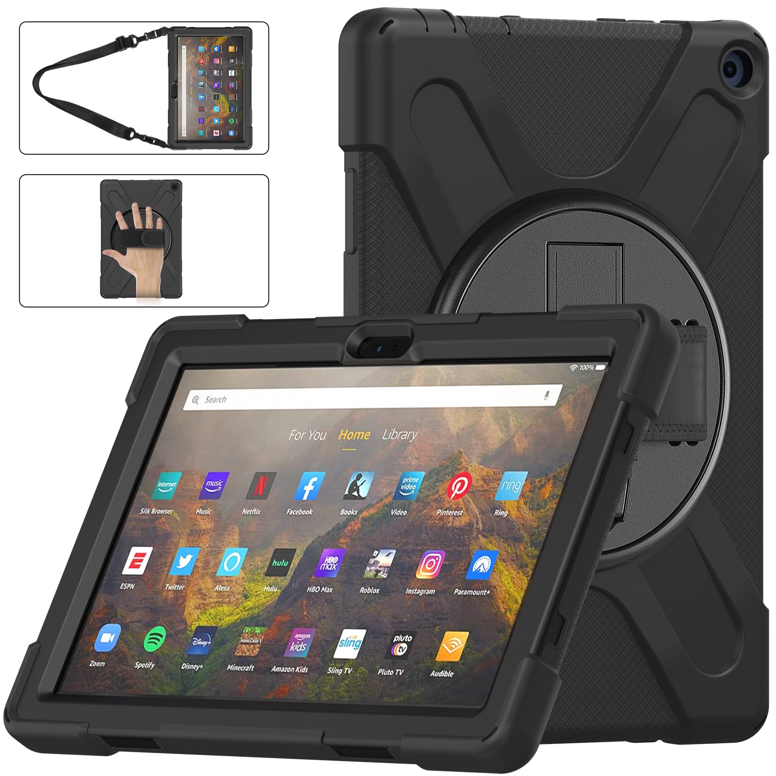 Pirate King Amazon Kindle Fire HD 10 (2021) Case 360 Rotating Stand with Hand Holder Shoulder Strap