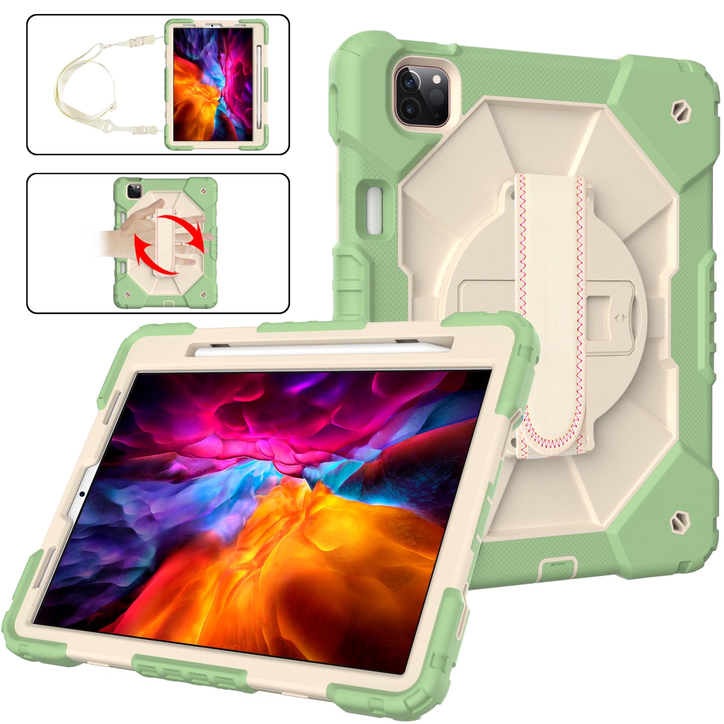 Rugged Rotating iPad Pro 11 (2021) Shockproof Case Shoulder Strap Hand Holder