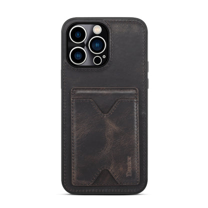 Waxed Cowhide Leather iPhone 13 Pro Max Wallet Cover Verticle Magnetic Kickstand