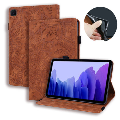 Double Hem Galaxy Tab A8 Leather Case Embossing Sunflower Wallet Foldable Stand