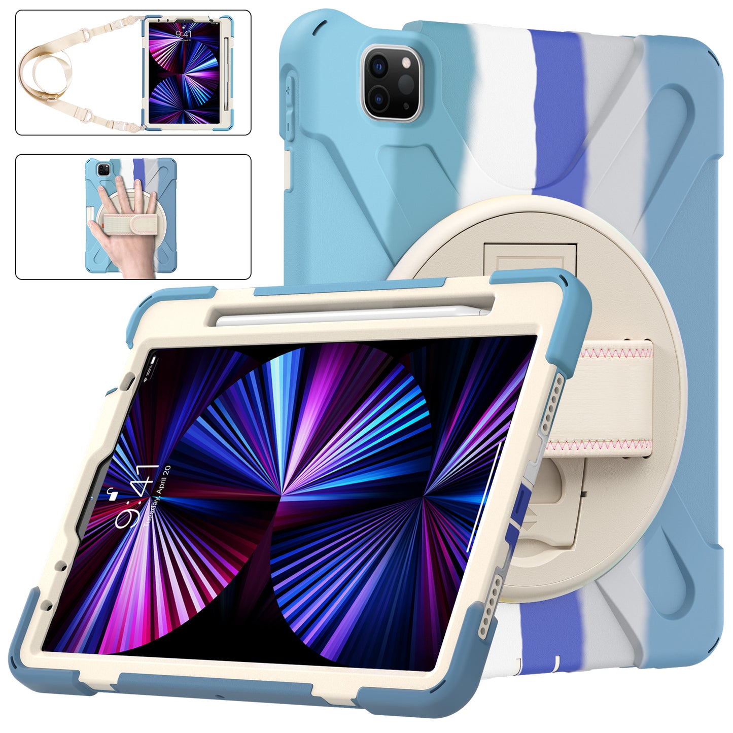 Pirate King iPad Pro 11 (2022) Case 360 Rotating Stand with Hand Holder Shoulder Strap