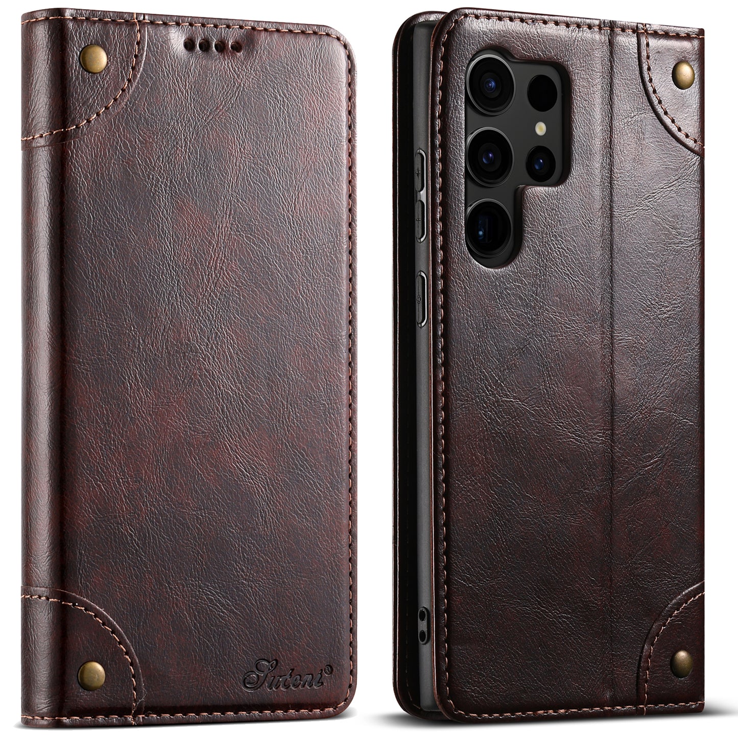 Baroque Galaxy S23 Ultra Leather Case Magtic Flip Wallet Stand Business RFID