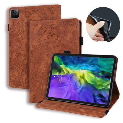 Double Hem iPad Pro 12.9 (2018) Leather Case Embossing Sunflower Wallet Foldable Stand