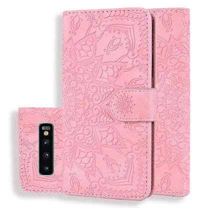 Double Hem Galaxy S10 Leather Case Embossing Sunflower Wallet Foldable Stand