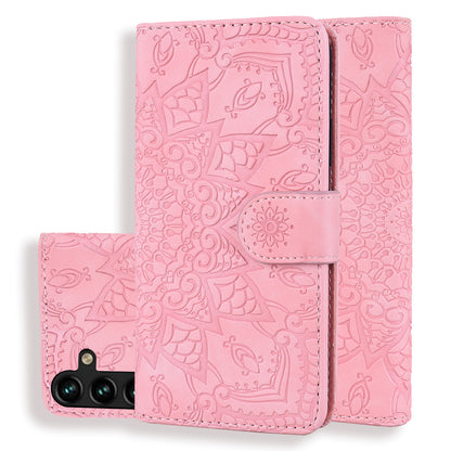 Double Hem Galaxy A54 Leather Case Embossing Sunflower Wallet Foldable Stand