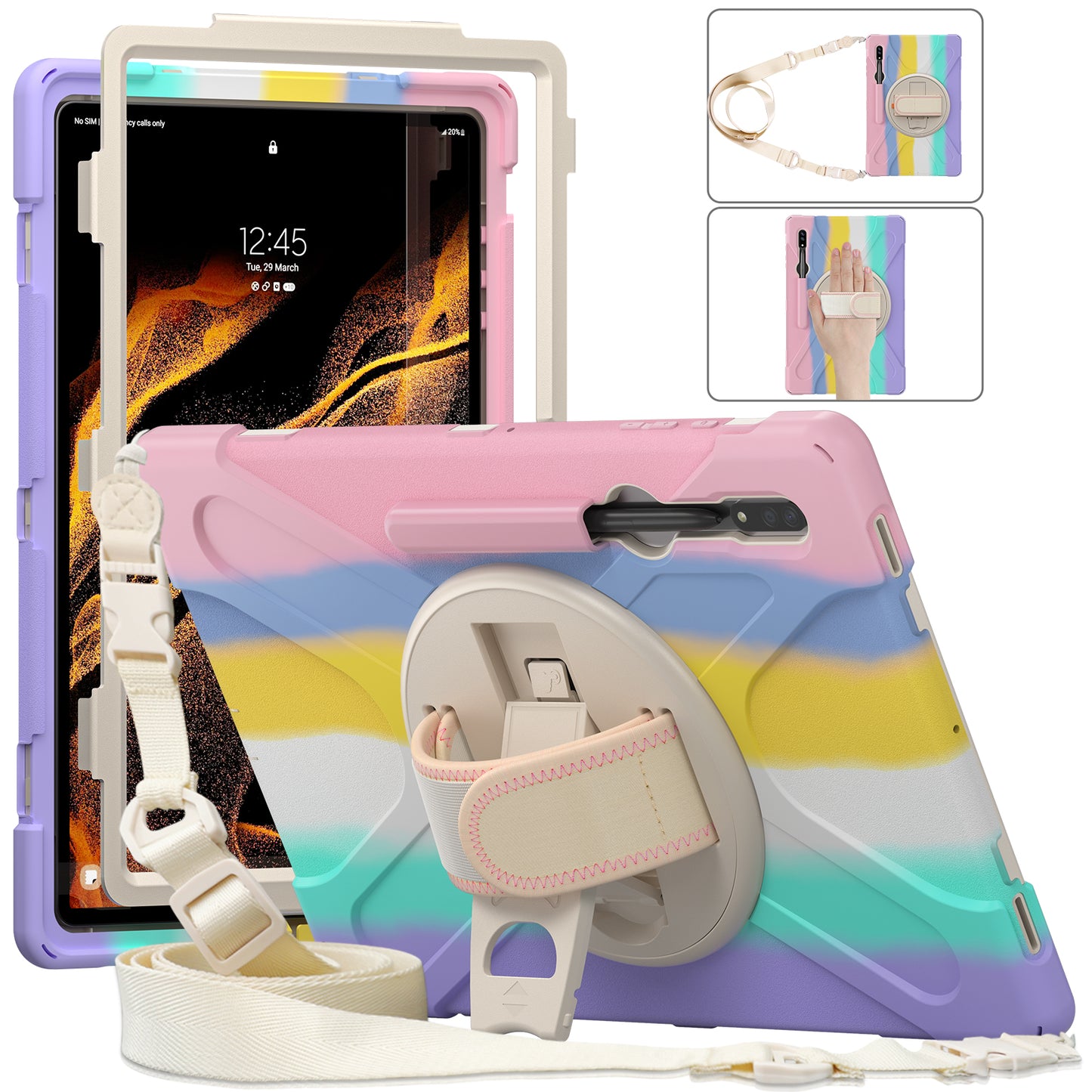 Pirate King Galaxy Tab S8 Ultra Case 360 Rotating Stand with Hand Holder Shoulder Strap