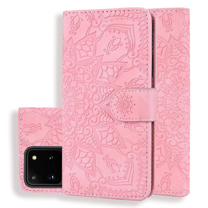 Double Hem Galaxy S22 Ultra Leather Case Embossing Sunflower Wallet Foldable Stand