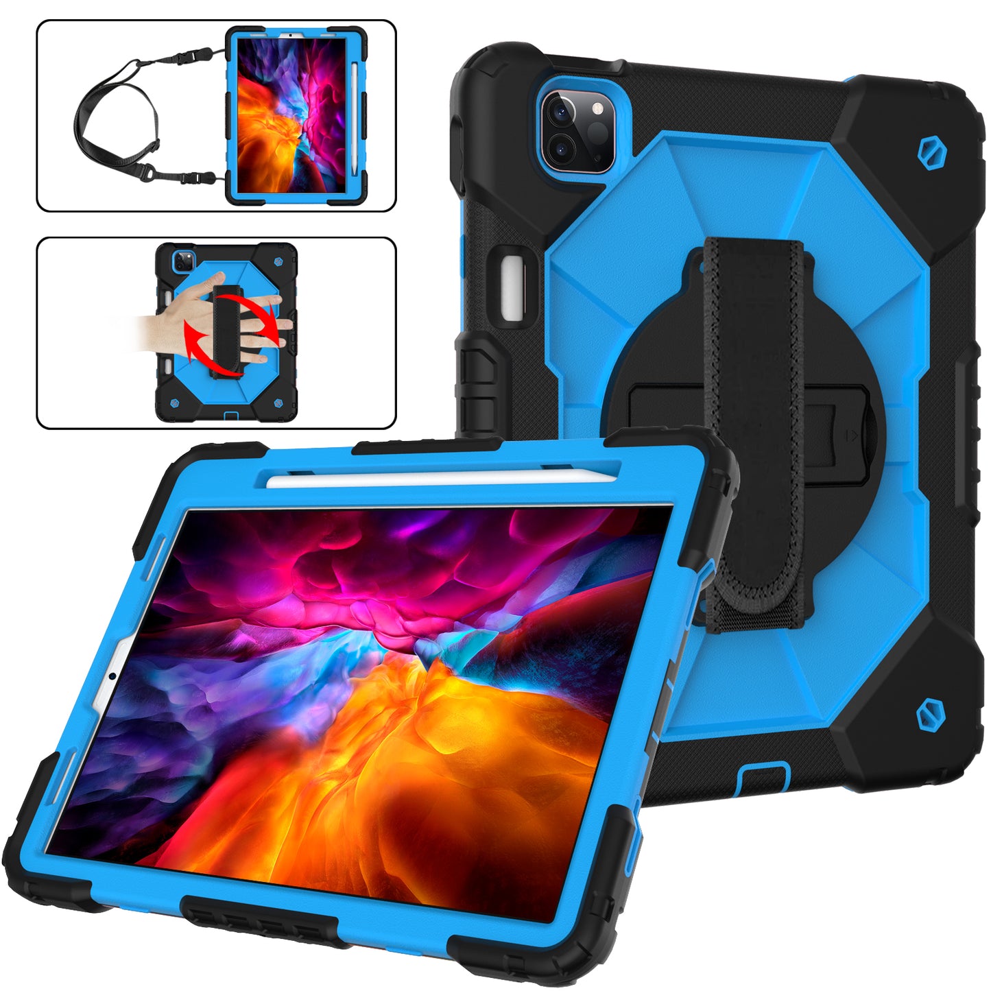 Rugged Rotating iPad Pro 11 (2020) Shockproof Case Shoulder Strap Hand Holder